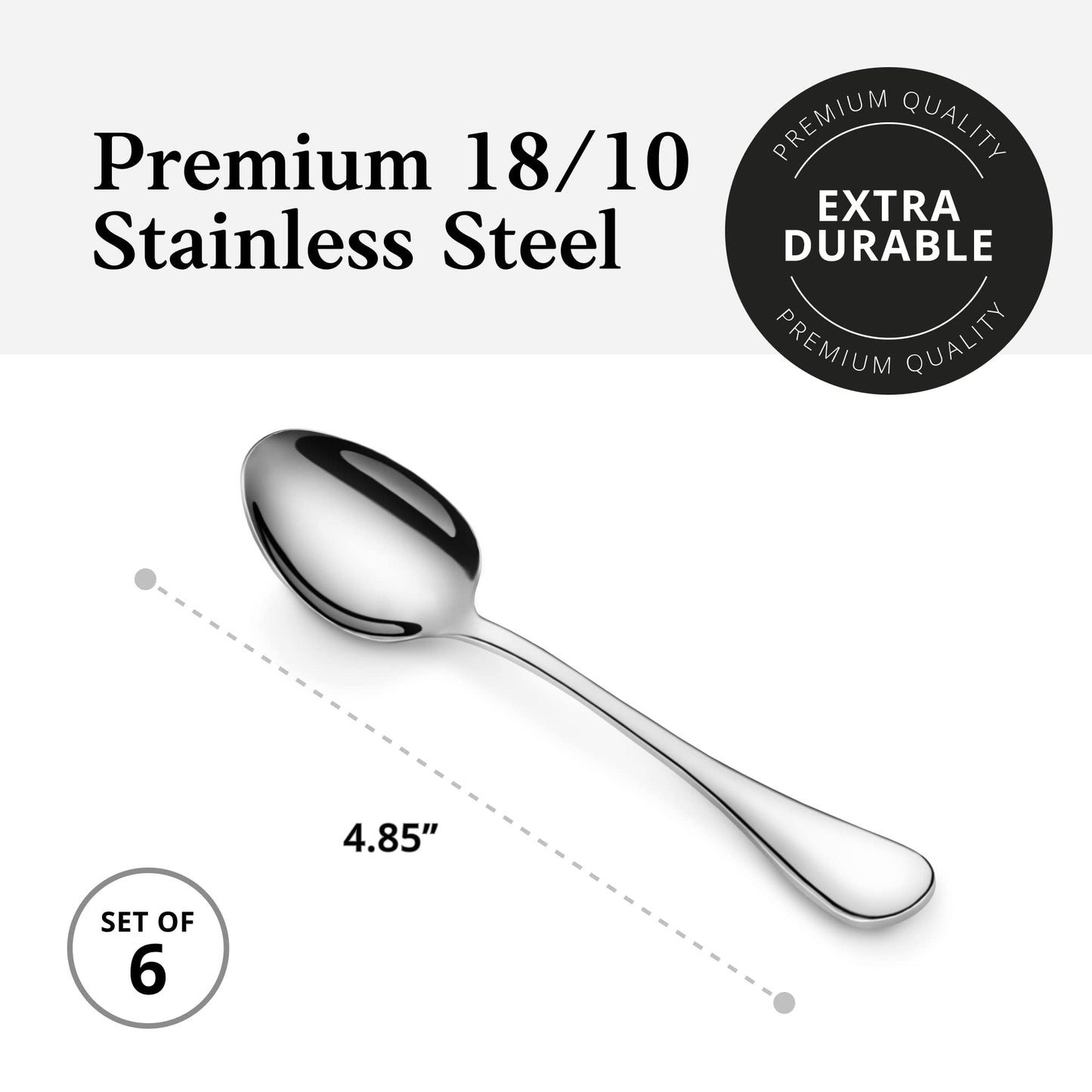 Artaste Rain 18/10 Stainless Steel Espresso Spoon Set of 6, Silver, 4.85-Inch