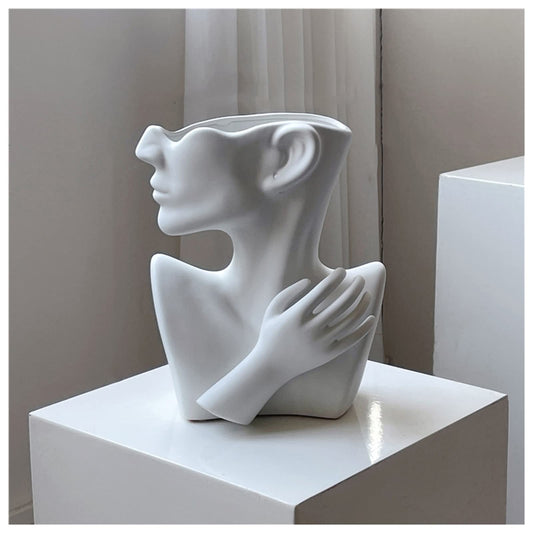 KatoonX Ceramic Head Face Flower Vase for Statue Home Decoration (Matte White)