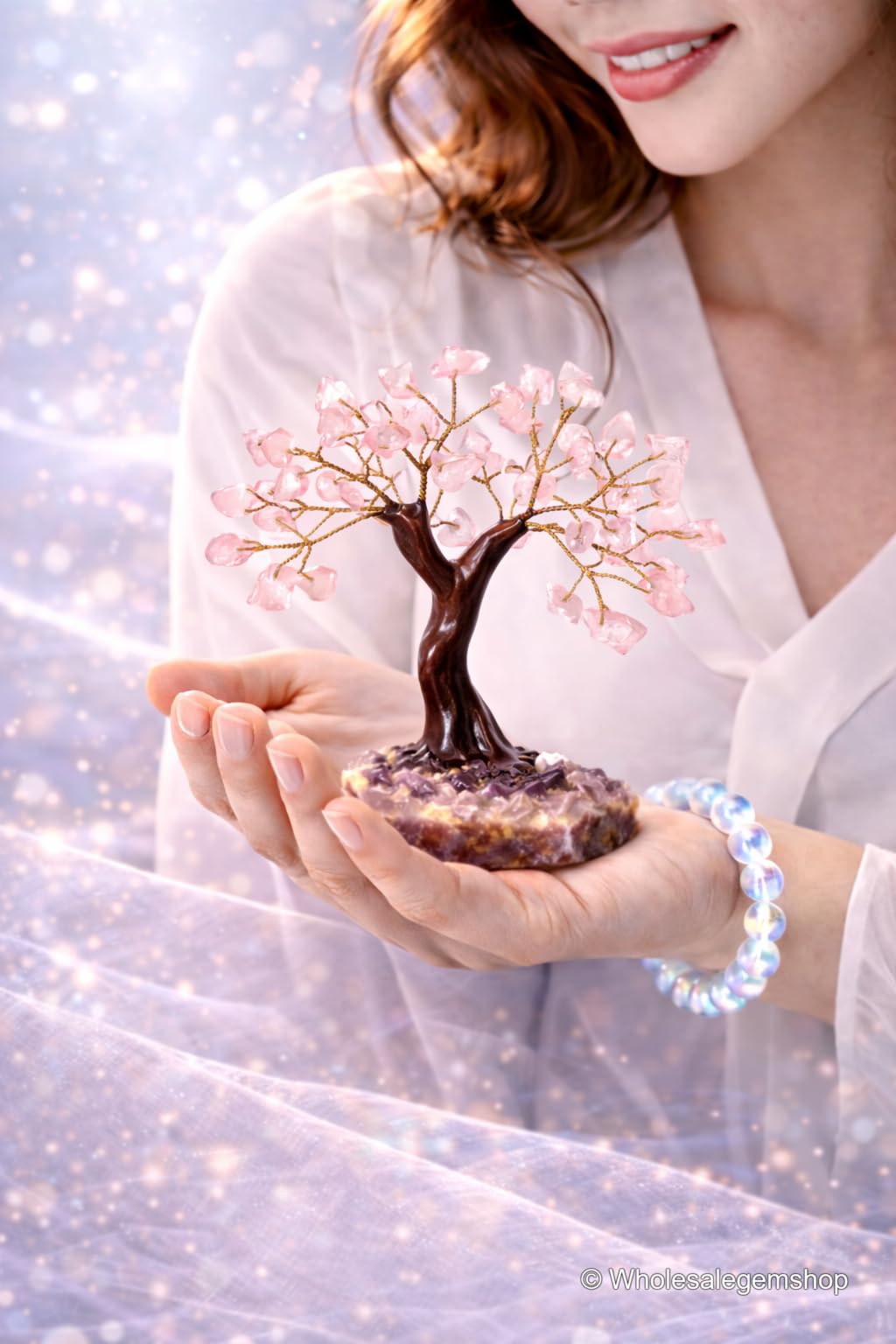 GEMSCITE Crystal Healing Gemstone Tree, Natural Stone Base, Home Decor Handcrafted Feng Shui Gemstone Bonsai for Energy & Protection (Pack of 1)