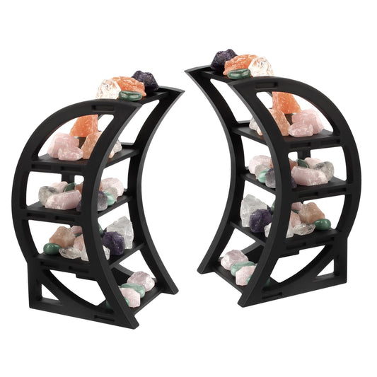 Kiusatig 2-Pack Wooden Crescent Moon Shelf Crystal Shelf Holder Display Moon Decor Shelves for Stones and Essential Oil Bedroom Living Room Bathroom