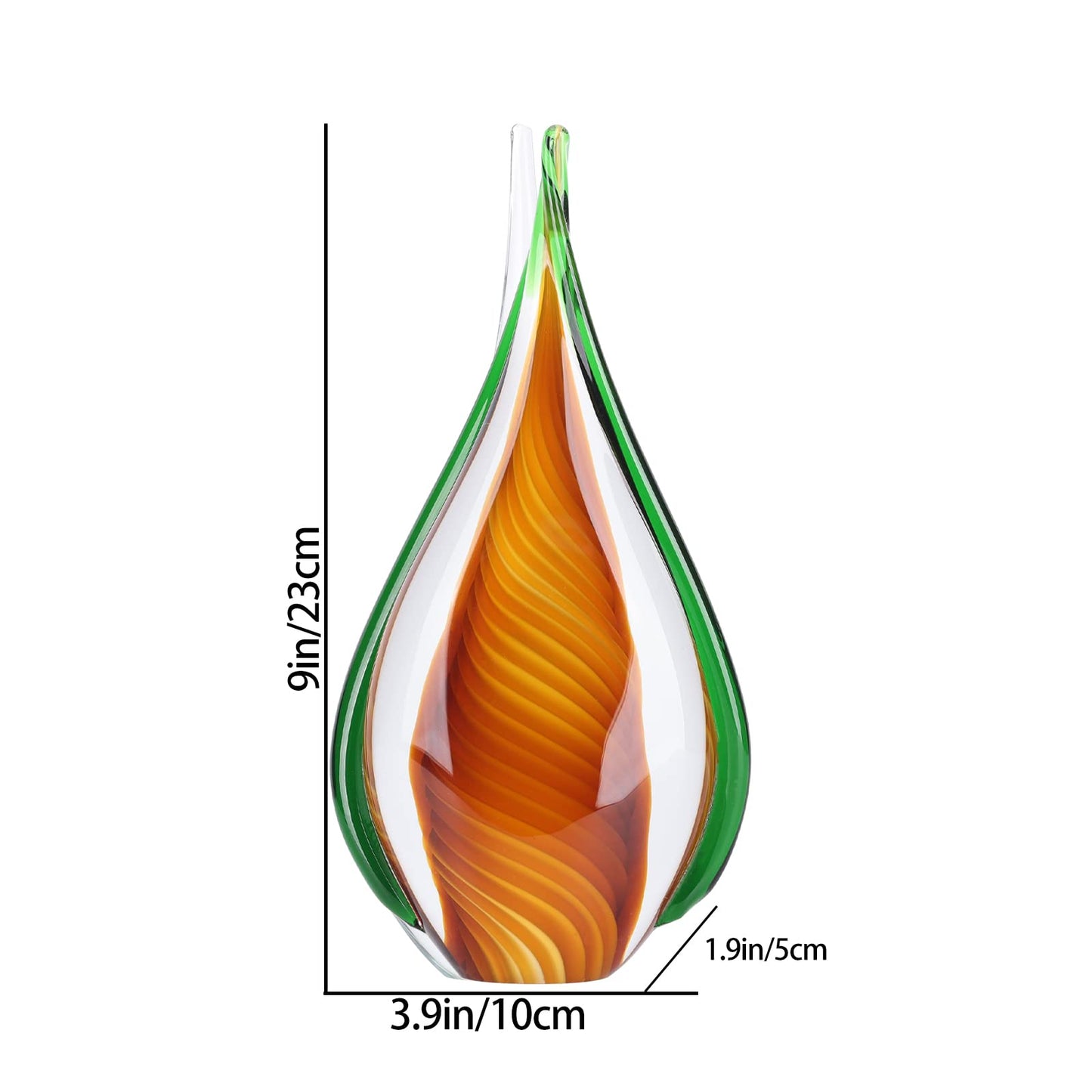 DOVDOV Blown Glass Sculpture, Green and Brown Glass Art Collectible Statue, Unique Teardrop Ornament, Suitable for Office, Bookshelf, Dressing Table, Living Room Coffee Table, or Mantelpiece Display.