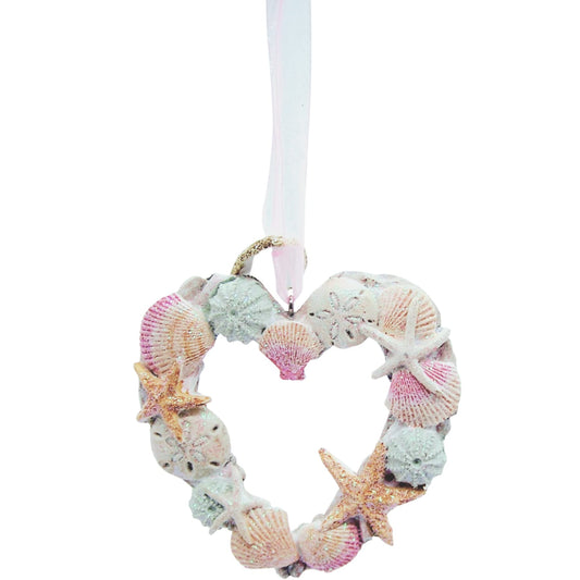 Heart Shaped Seashell and Driftwood Christmas Ornament, Nautical Theme, Holiday Decor, 3.25 Inches Tall