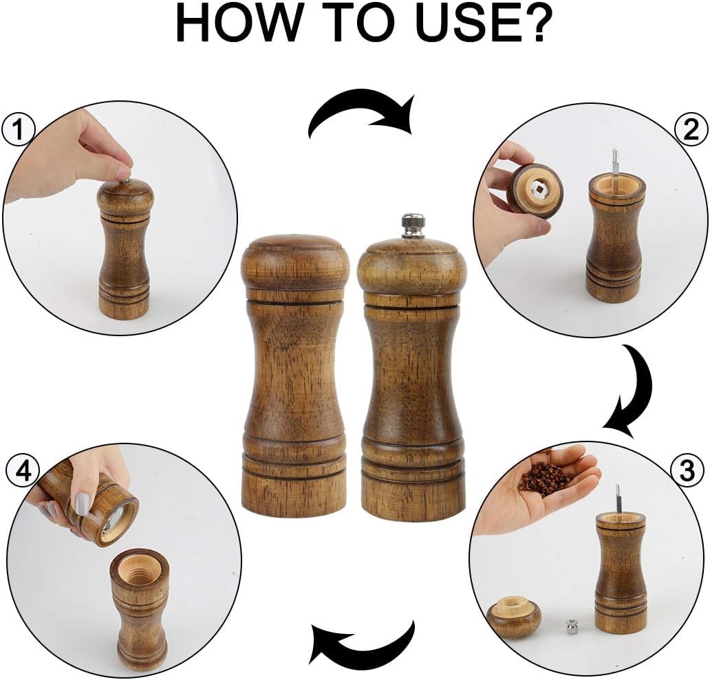 Pepper Grinder and Salt Shaker Set 5.5 Inch Wooden Pepper Mills Shaker with Adjustable Coarseness for Seasoning Meal Prep Cooking Dining