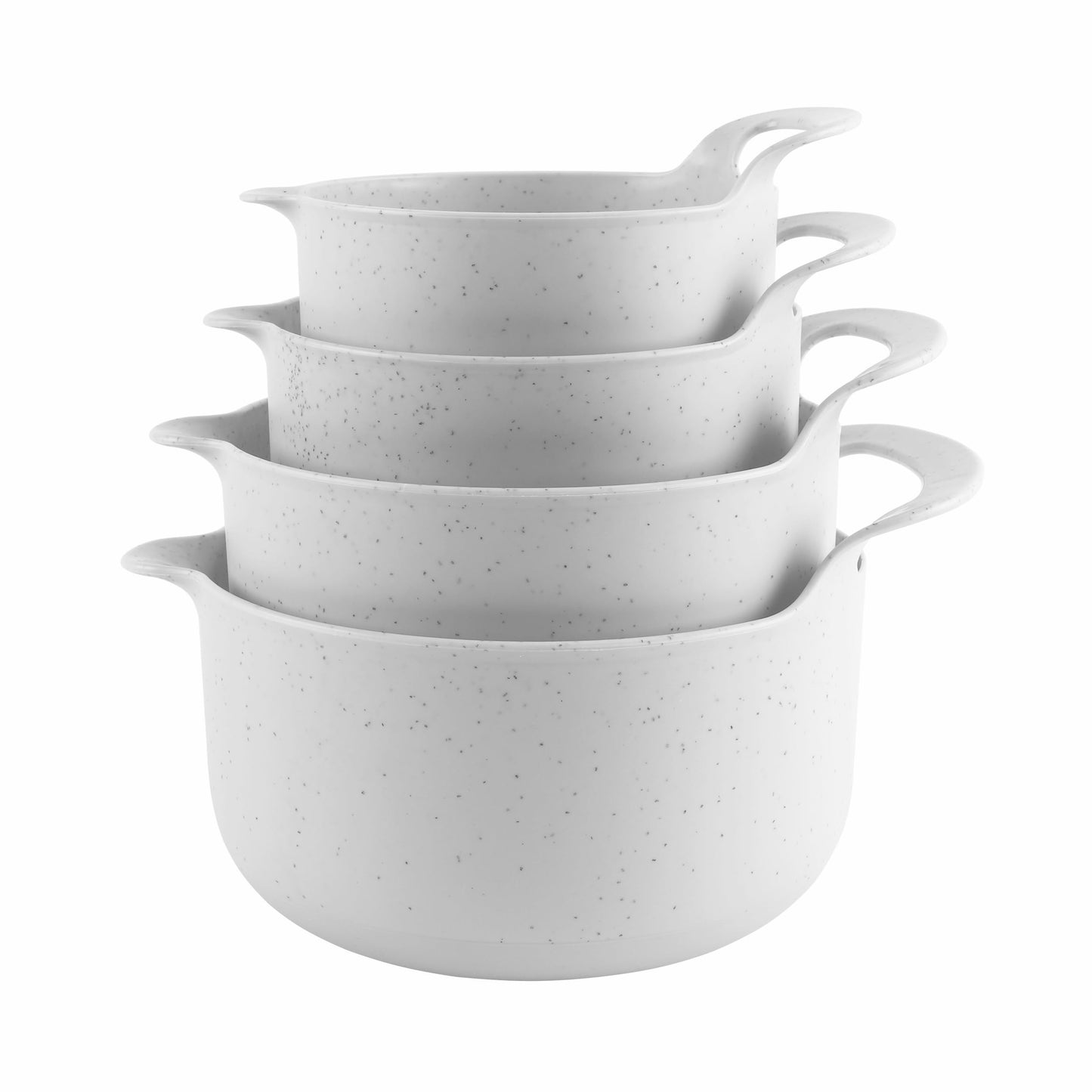 COOK WITH COLOR Nesting Plastic Mixing Bowl Set with Pour Spouts and Handles and Non Slip Bottom, Speckled White, 4 Piece