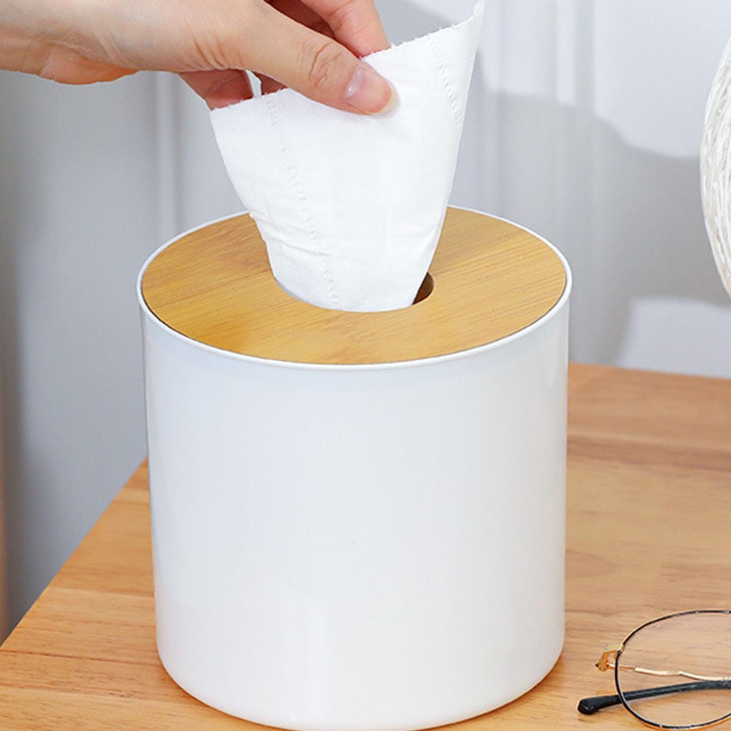 2PCS Modern Round Wooden Tissue Box Cover Holder. Modern Round Facial Tissue Dispenser Box with Cover for Bathroom Vanity Countertops Bedroom Dressers Stands Desks Tables 12.5 * 13.3in
