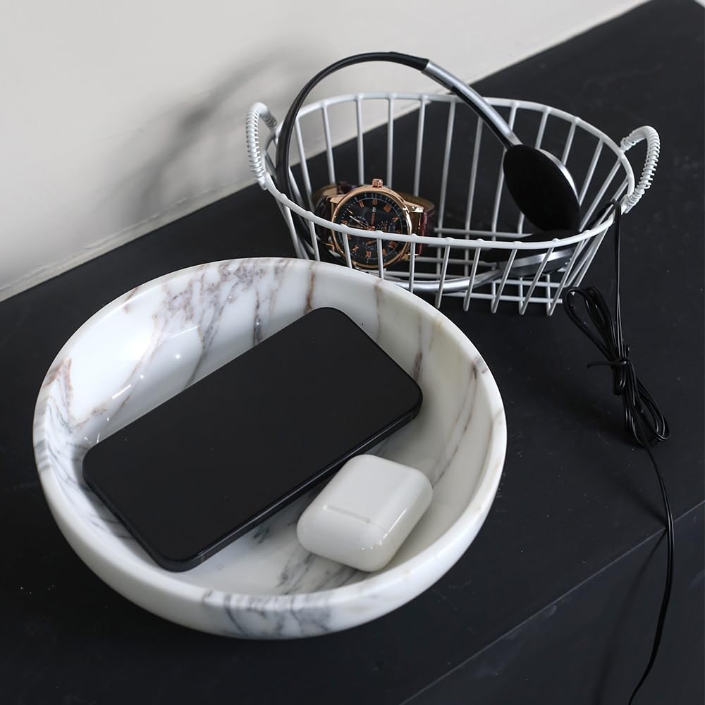FutureStone Marble Candy Bowl for Home Decor, Modern Decorative Bowl for Coffee Table, Marble Fruit Bowl For Table Centerpiece, Coins Key Catchall Bowl For Entryway (Arabescato, 7.8" x 1.9")