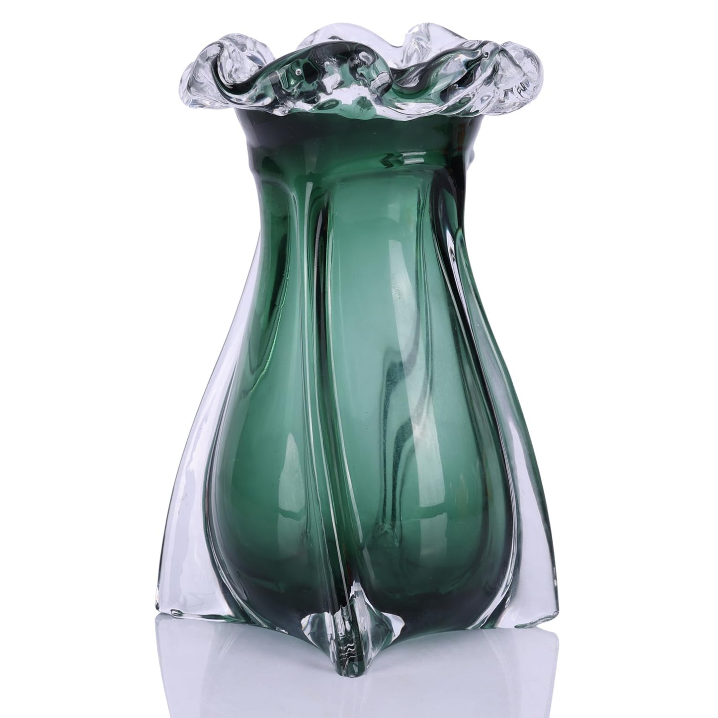 Hand Blown Glass vase, Modern Art Decorative vase, Green Glass vase Suitable for Decorating Living Room Dining Table Centers, TV cabinets, Offices, and entryway Side Tables.