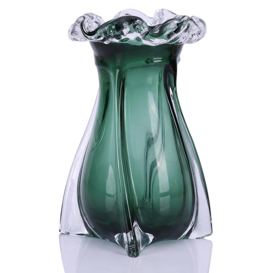 Hand Blown Glass vase, Modern Art Decorative vase, Green Glass vase Suitable for Decorating Living Room Dining Table Centers, TV cabinets, Offices, and entryway Side Tables.