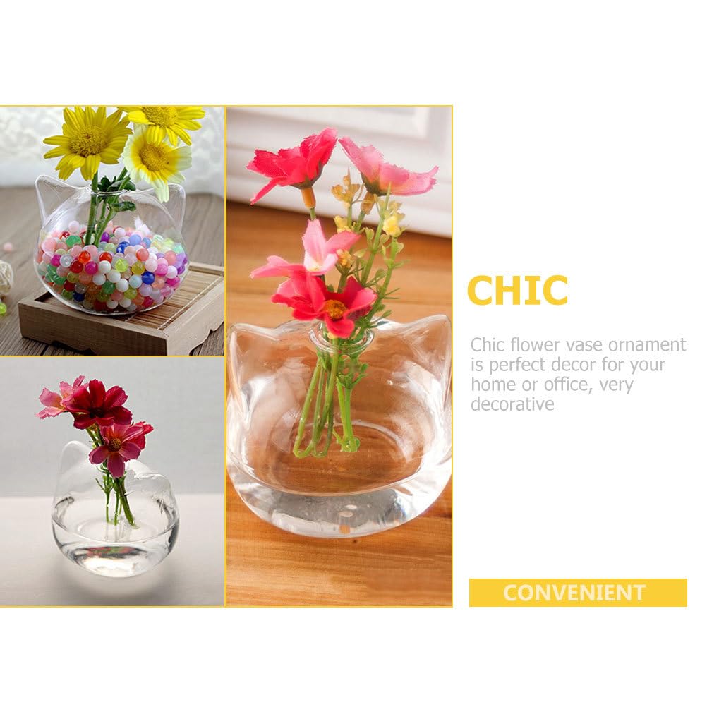 FOMIYES Cat Shaped Glass Vase 3.9 Inch Small Decorative Flower Vase Hydroponic Planter for Home Office Desk