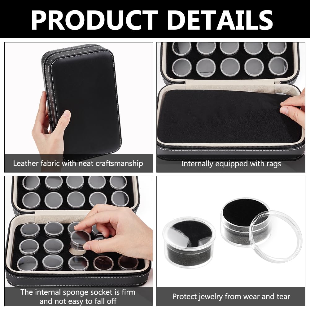 BENECREAT 30Pcs Gem Jars Leather Jewelry Display Case, 8.6x5.1x2.5 Inch Loose Diamond Box with Black Foam Insert for Collectibles Storage, Diamond Boxes Containers
