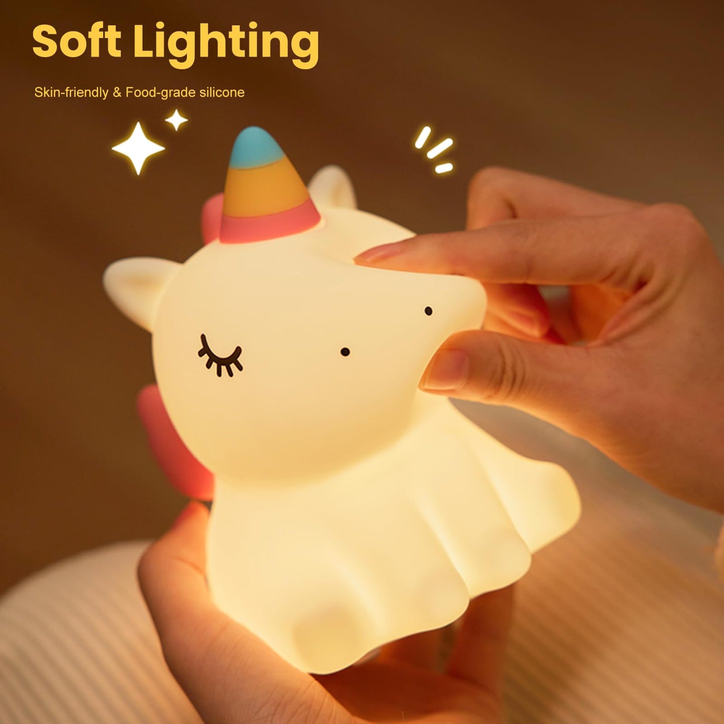 AGEK Unicorn Night Light for Kids, Silicone Baby Nursery Night Light Dimmable LED Unicorns Lamp Rechargeable Bedside Lamp Nightlight Unicorn Toys for Girls Toddler Women Gifts Bedroom Kids Room Decor