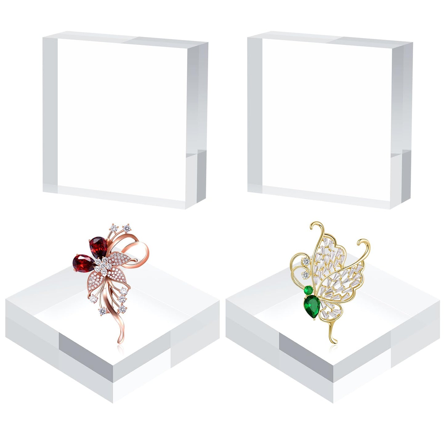 BestYiJo Square Acrylic Display Block 4 Pieces, 3 X 3 X 1 Inch Clear Polished Acrylic Blocks for Jewelry, Rings (4 * 4 * 1 inches)