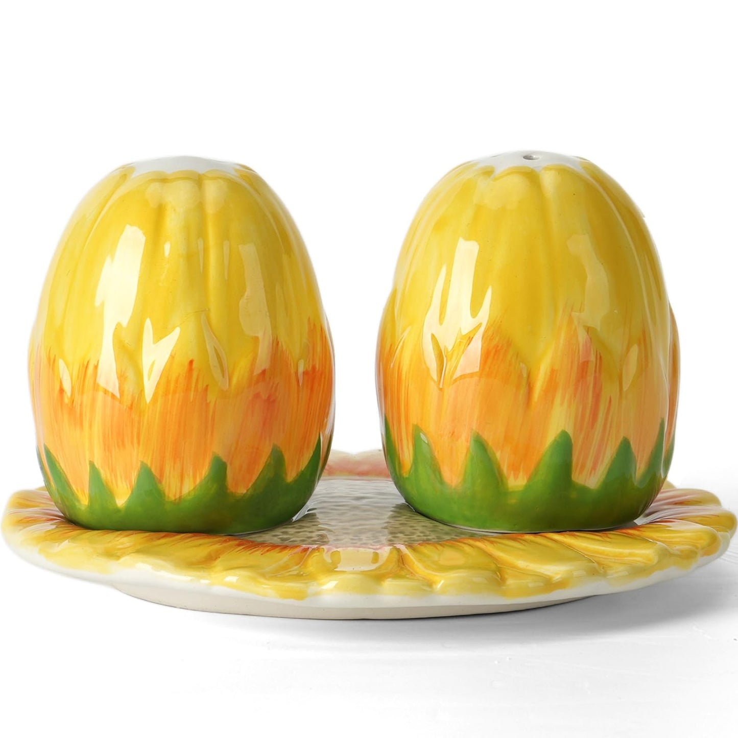 Hand-Painted Sunflower Ceramic Salt and Pepper Shaker Set - Farmhouse Kitchen Decor,Includes Storage Tray, Perfect Housewarming & Hostess,Birthday Gift