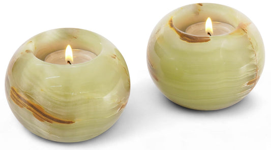 SPESHSTONES Marble Tealight Candle Holder 3.5 Inch Green Onyx Stone Votive Candle Holders for Tables Centerpieces Decor - Decorative Candles Holders for Wedding Gifts
