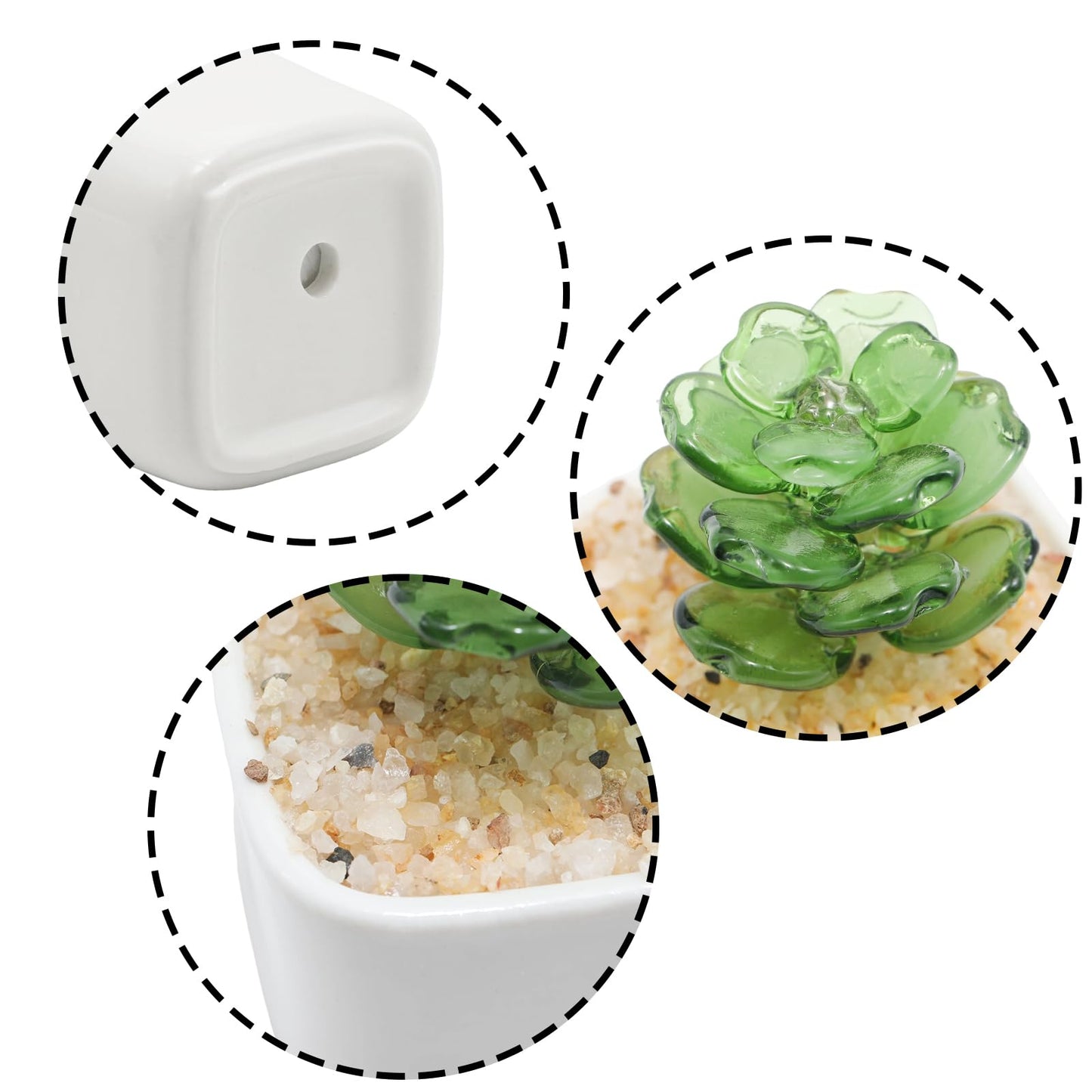 Wuyituart Green Glass Succulent Planter 3 Inch Potted Faux Succulent for Desk Decor Home Aesthetics
