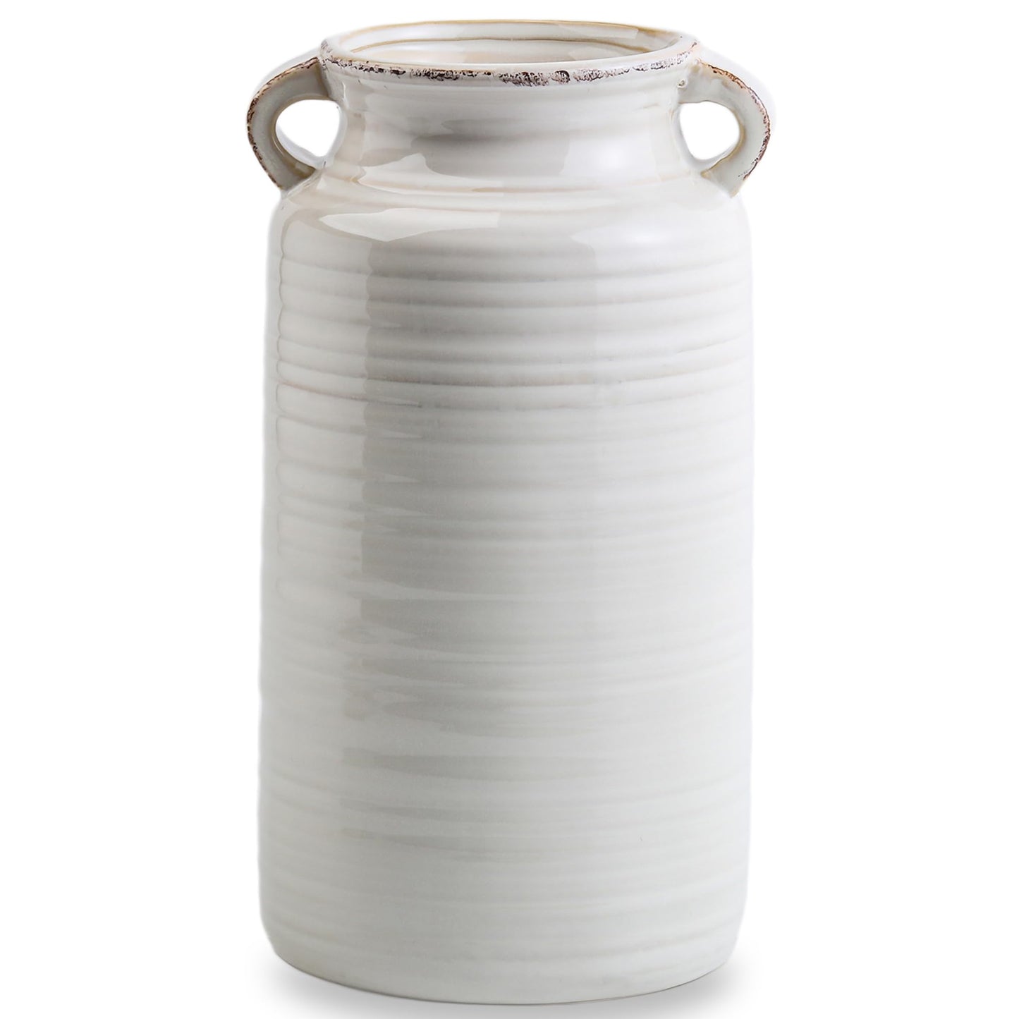 Ceramic Rustic Distressed White Flower Vase for Centerpieces, Kitchen, Office or Living Room (5.9''x10.2”)