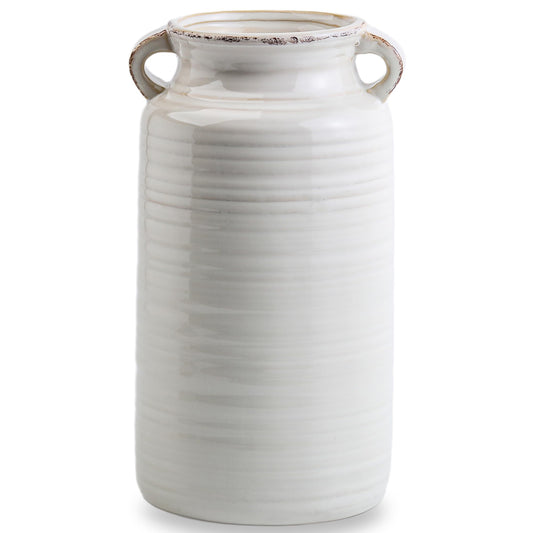Ceramic Rustic Distressed White Flower Vase for Centerpieces, Kitchen, Office or Living Room (5.9''x10.2”)