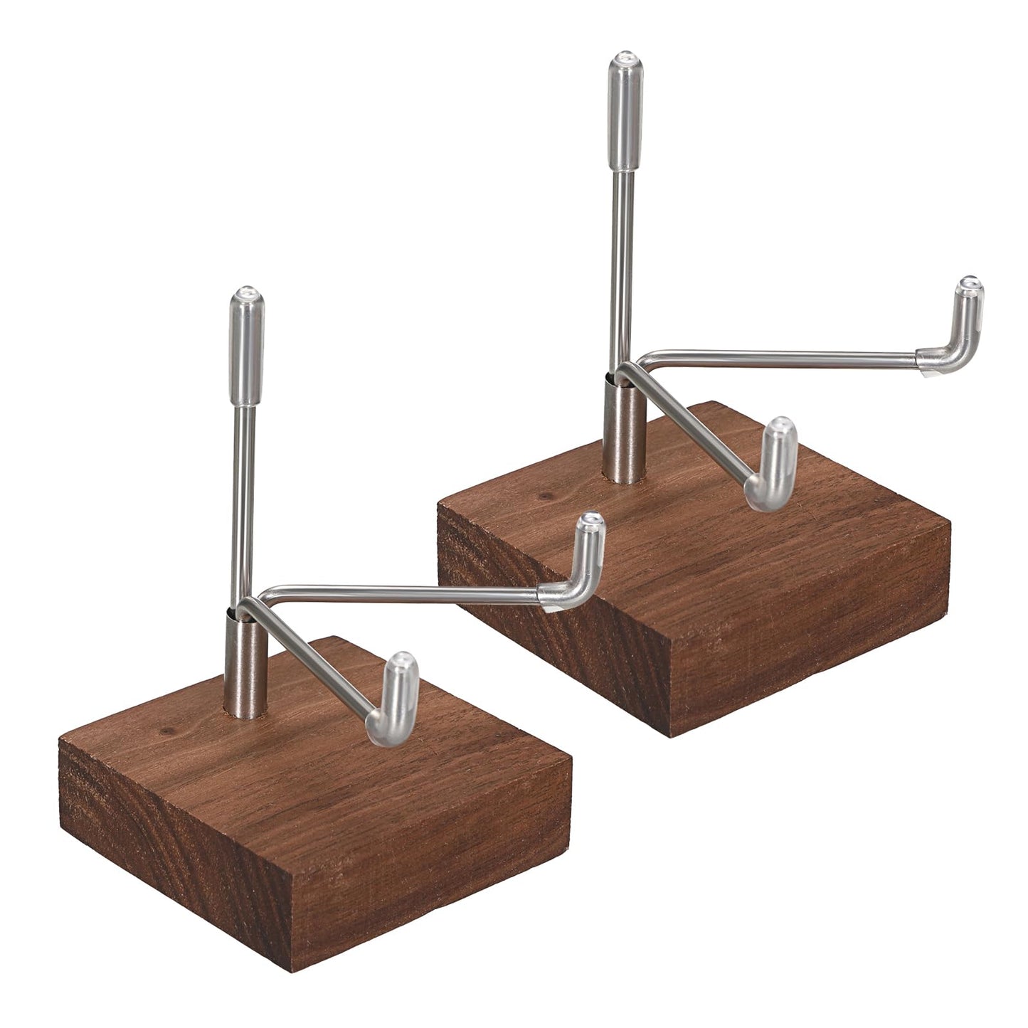 Hipiwe 2 Pack Crystal Display Stand with Wood Base, Adjustable Metal Arms Display Stand Easel for Displaying Geodes Rock Mineral Agate Coral Seashell,Small,2 x 2 x 2.9 Inches