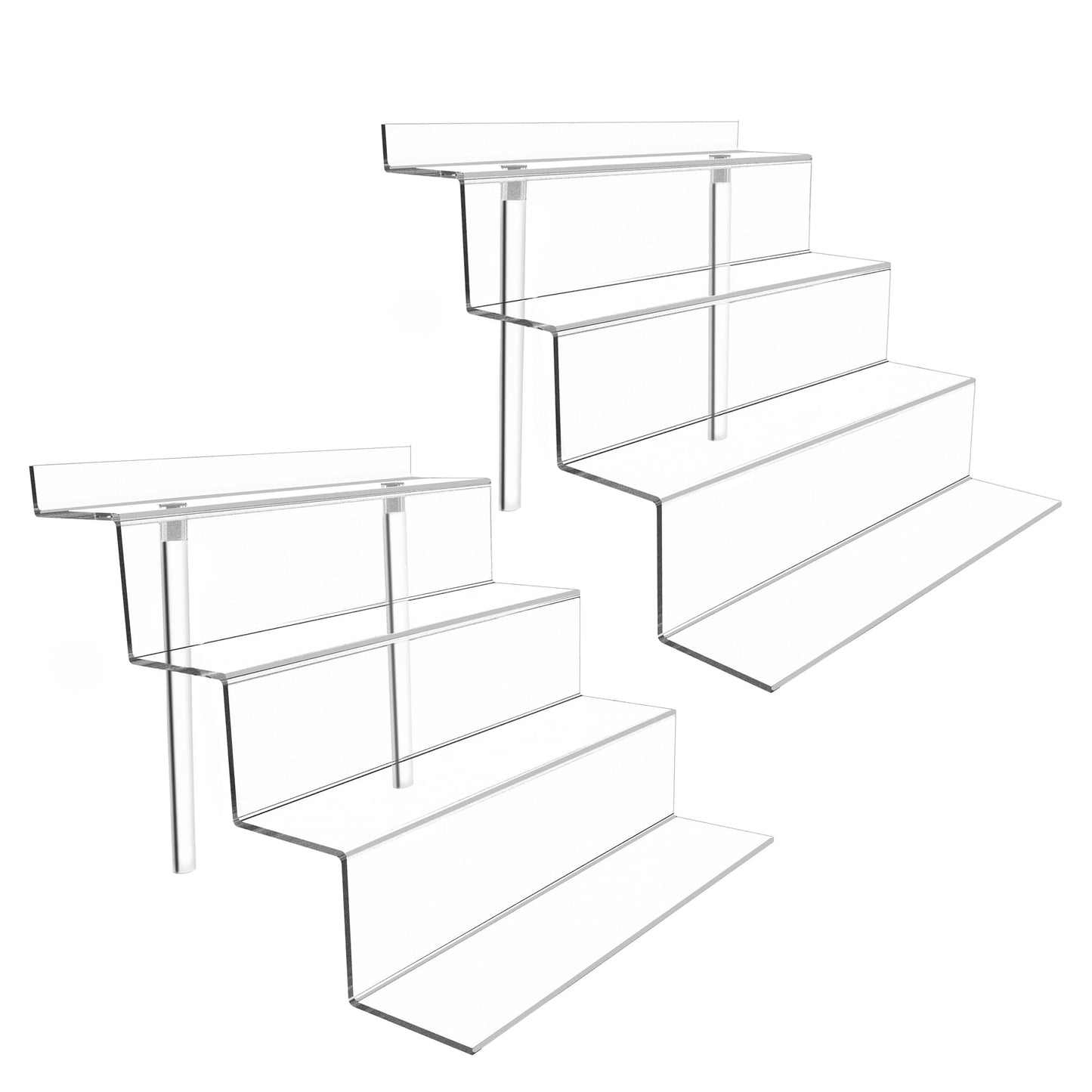 BYCY Display Stand 4 Tier Black Display Riser 2 Pack Displays Perfume Organizers Tiered for Decoration and Cupcakes Dessert Stand Makeup Stand Cabinet Countertops (9*6-clear)