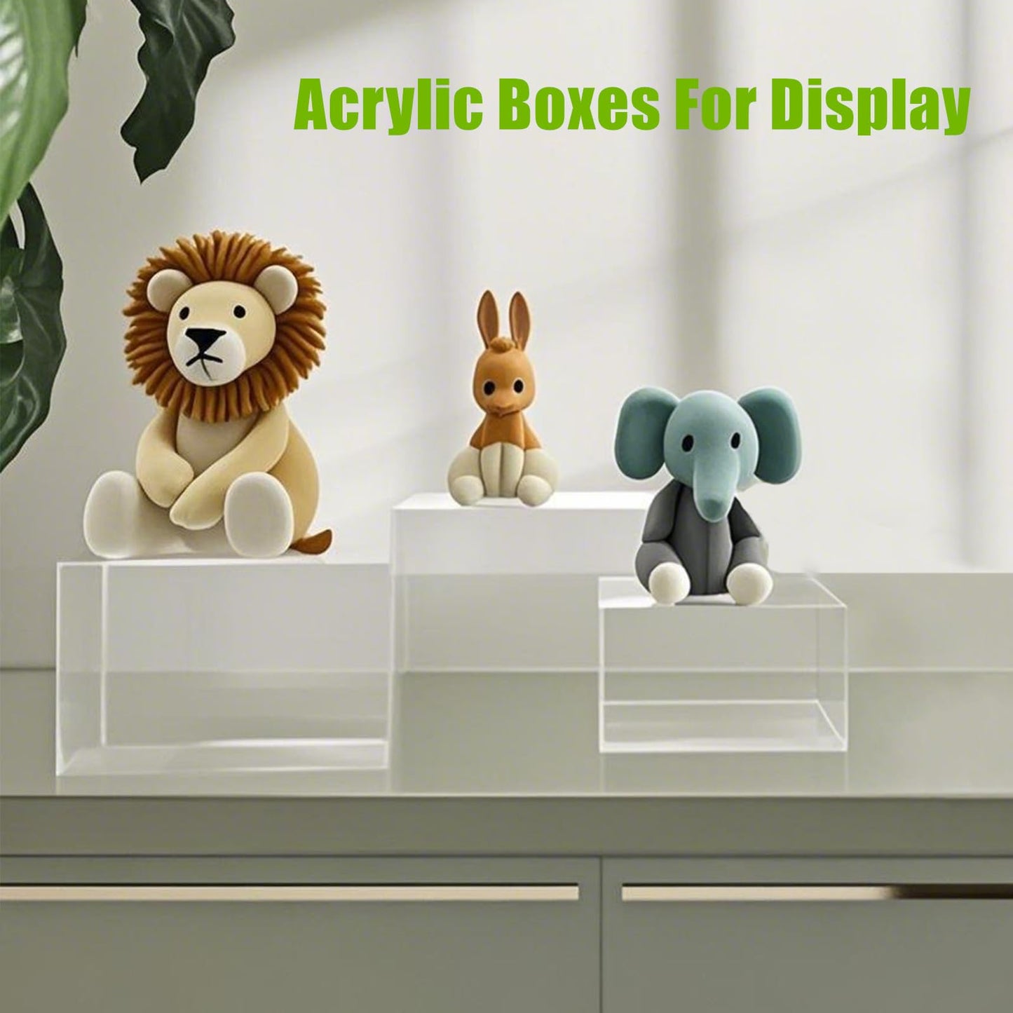 Clisela 3pcs Acrylic Cube Display Stands Box Risers Clear 6" 7" 8"