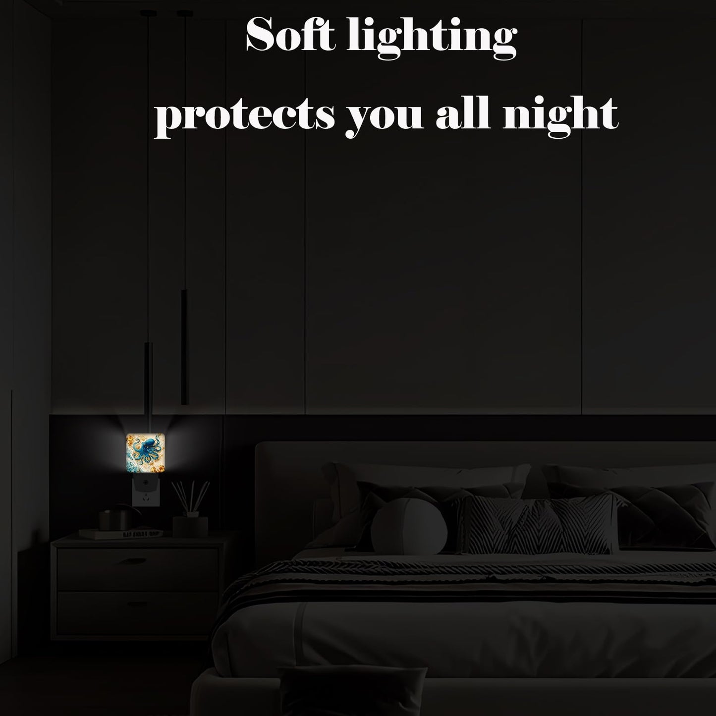 FSHVQKD Octopus on Beach Night Light,Plug-in Night Lights with Dusk-to-Dawn Sensor for Stairway,Hallway,Bedroom Sleep Friendly Ideal for Women/Girls/Boys Gift,0.5w