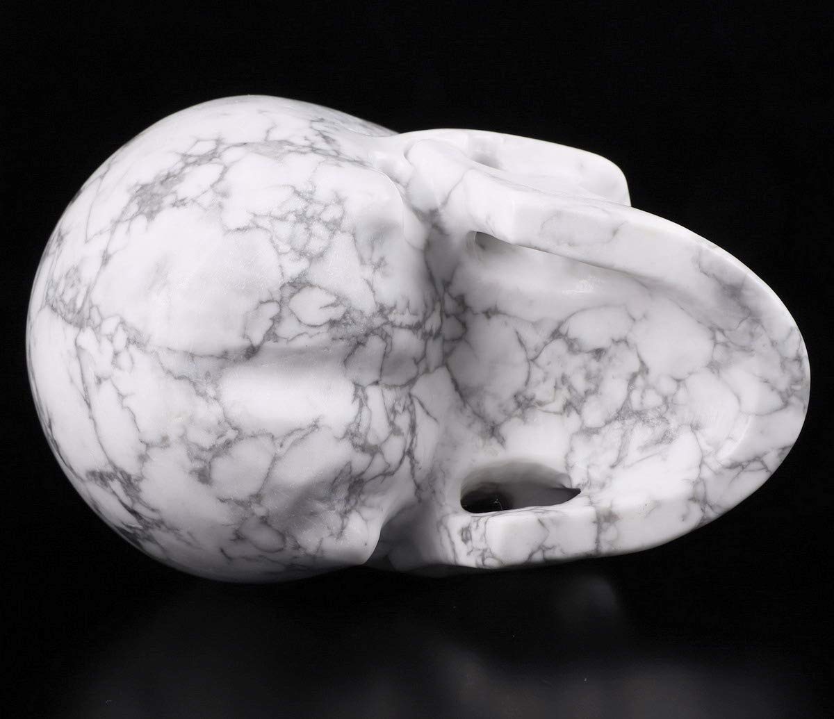 Skullis 5.0" Howlite Crystal Skull, Hand Carved Gemstone Fine Art Sculpture, Reiki Healing Stone Statue.