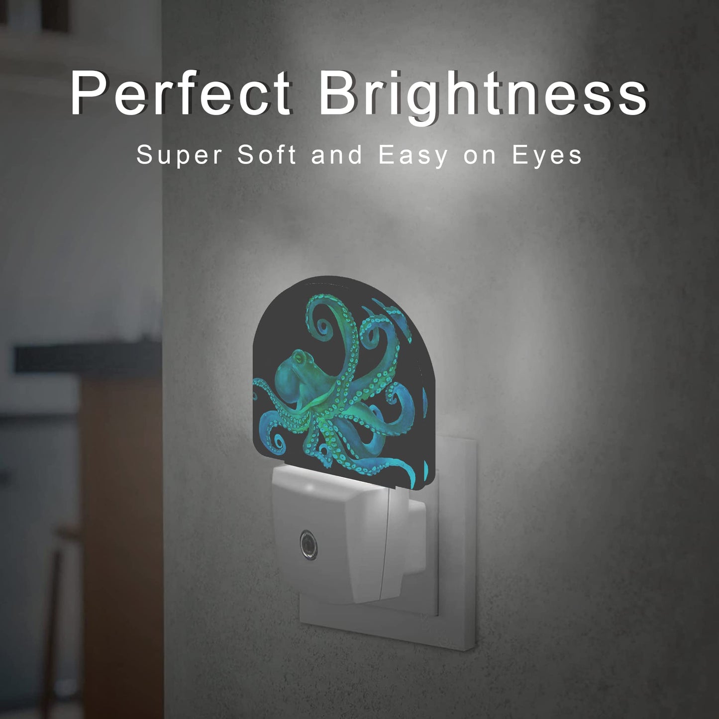 AOWULA Green Octopus Night Light,Fish Sea Life Plug-in Wall Led Night Lights Decor for Boys Girls Room,Dusk to Dawn Sensor Wall Lamp for Stairway/Hallway/Kitchen,0.5W