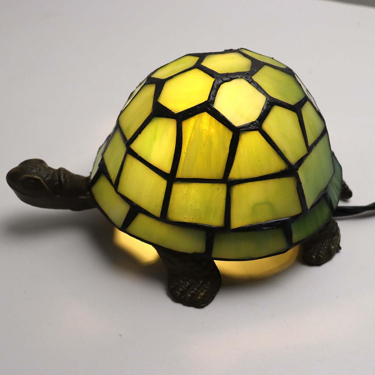 Bieye L10691 Tortoise Tiffany Style Stained Glass Accent Table Lamp Night Light for Bedside Living Room Bedroom (Light Green)