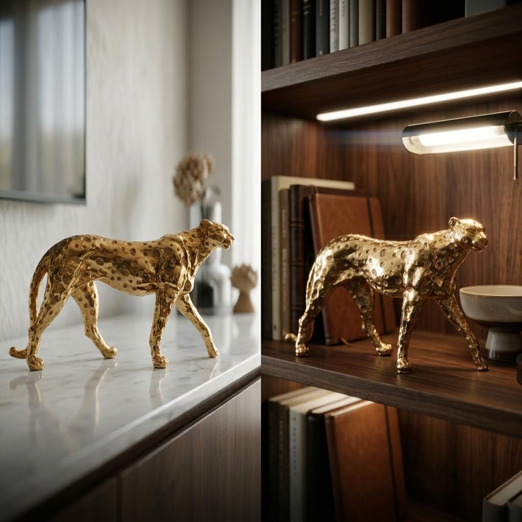 Zhao Xiang Cheetah Statue Gold Home Decor Walking Leopard Figurines