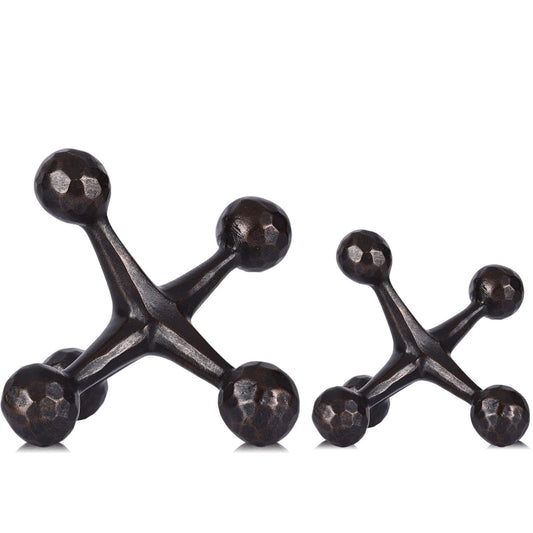 2-Piece Mid-Century Modern Jacks Decor Set - Lightweight Resin Decorative Knot Alternative for Coffee Table,Bookshelf & Office Desk - Abstract Geometric Sculpture Objects,Bronze Finish (Bronze)