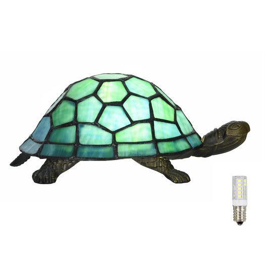 HomeBeauty A0019 Tiffany Style Turtle Table Lamp, Handmade Stained Glass Tortoise Animal Night Light, Vintage Accent Desk Lamp for Bedroom Bedside Living Room Home Decor, LED Bulb Included (Green)