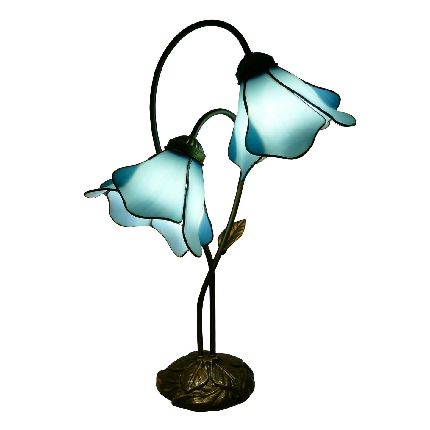 VirtueKing Blue Lotus Stained Glass Lamps Double Headed Desk Lamp 2-Light Tiffany Table Lamp 8" Wide 24" Tall Tiffany Style Table Lamp LED Bulb Included