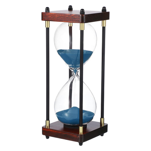 PATIKIL Large Decorative Sand Timer, 60 Minutes Wood Hour Glass Timer Modern Wooden Hour Glass for Cooking Game Office Classroom Kitchen Home, Cyan(Style 2)