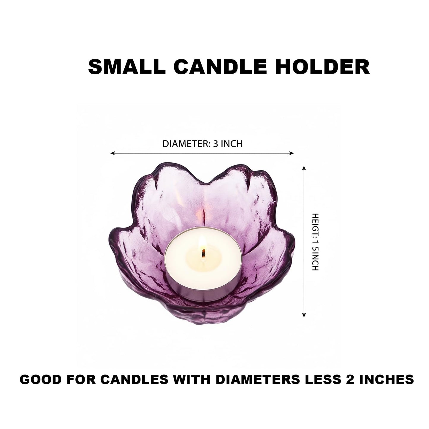 BIHOIB Glass Flower Tealight Candle Holders, Crystal Purple Pillar Candlestick Holders for Table Centerpieces, Wedding and Dinner Party (2, Crystal Purple)