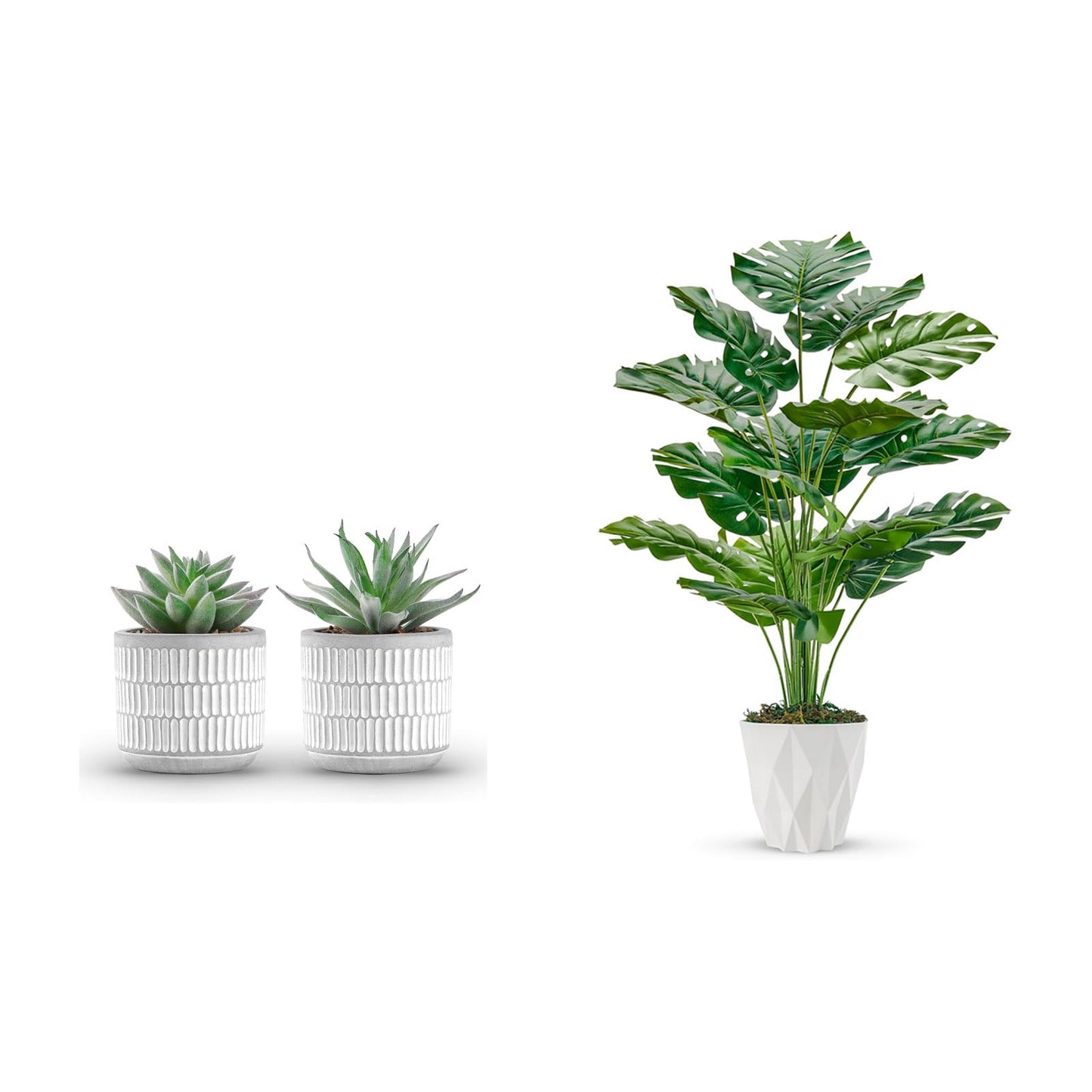 Der Rose Bundle of Set of 2 Succulents Plants and 1 Pack 28" Faux Plants for Home Office Living Room Decor