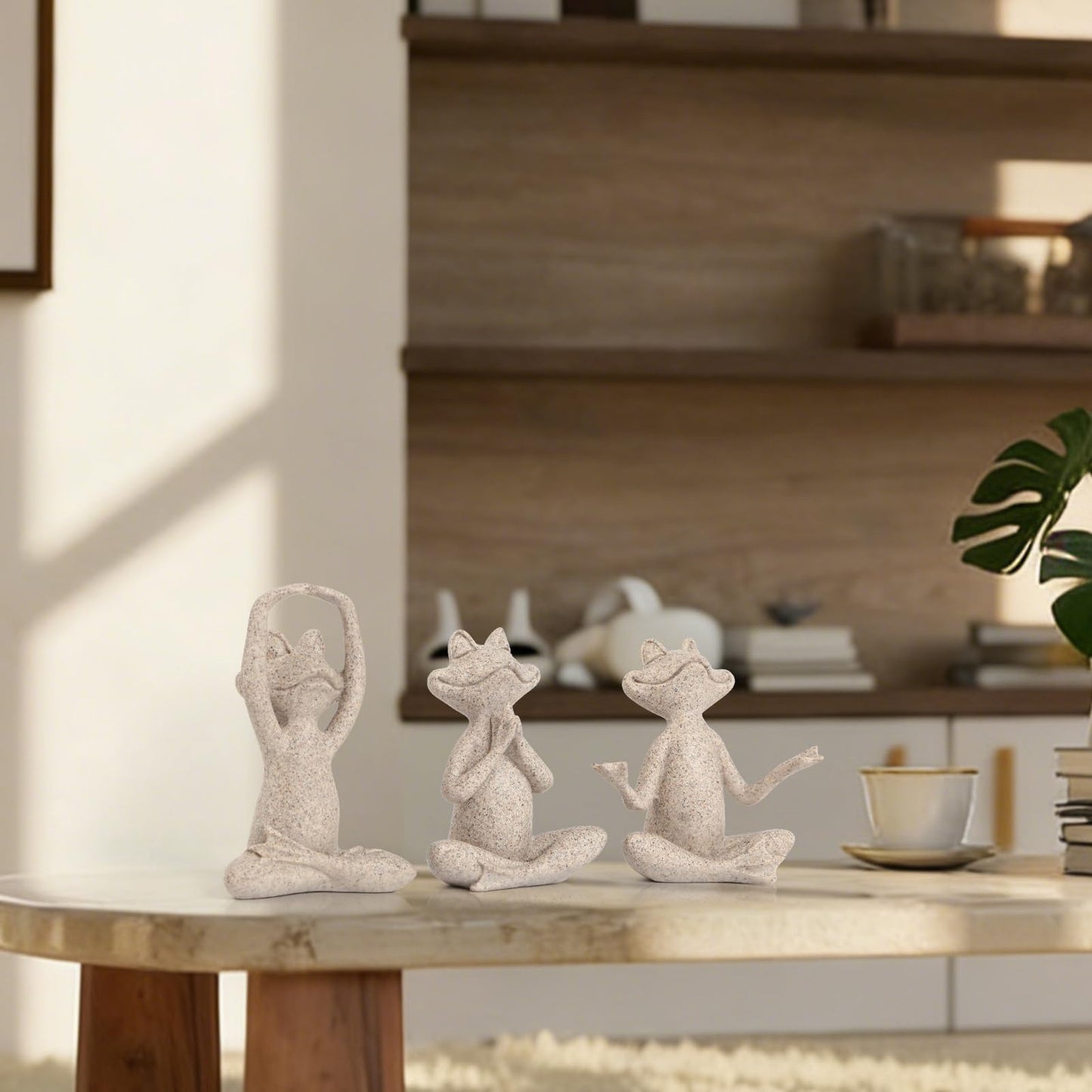 Suoedd Sandstone Frog Figurines Yoga Decor Set of 3 –Frog Yoga Statues for Modern Living Room Table Office Bookshelf Shelves Home Sculptures Decor