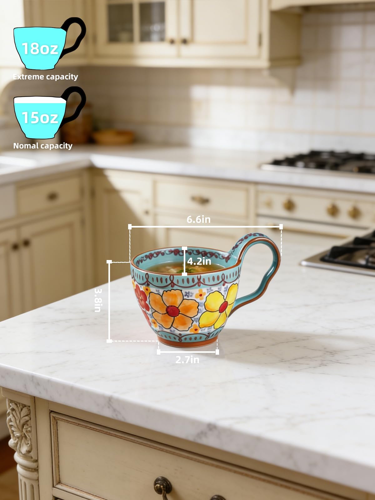 silesia 18 oz Handmade Cereal Bowl with Loop Handle (Glazed Blue)