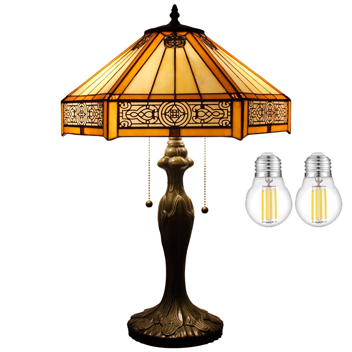 WERFACTORY Tiffany Table Lamp Yellow Hexagon Stained Glass Bedside Lamp