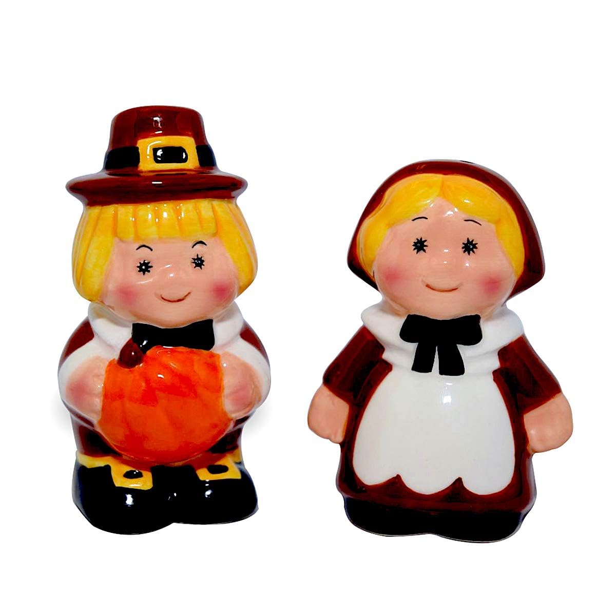Holiday Salt and Pepper Shakers, Pilgrim Couple Holiday Ceramic Set, Holiday Decor, Barclay’s Buys