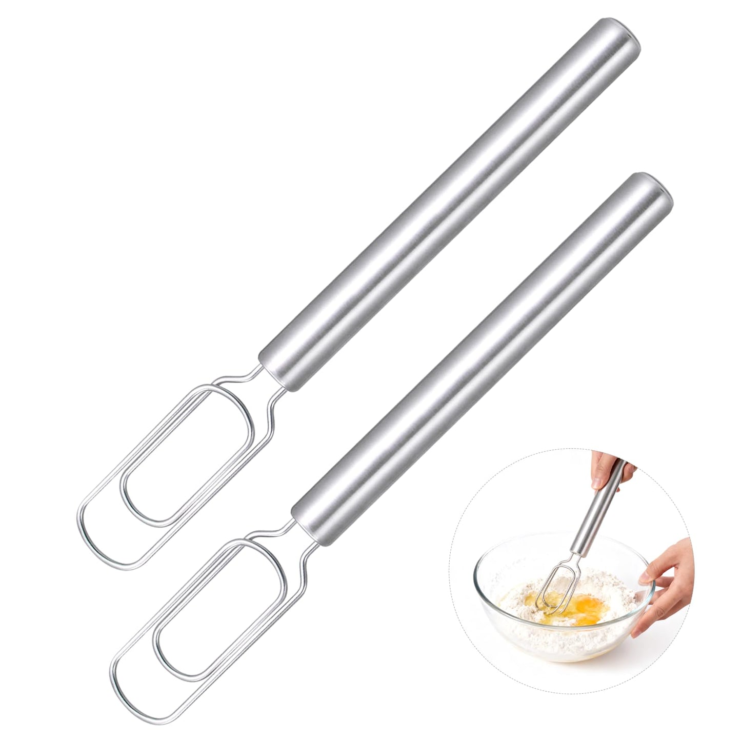2 Pcs Danish Dough Whisk for Sourdough Starter, Reaches Jar Bottom, 12" Stainless Steel Bread Dough Blender for Baking, Mixing, Pizza Dough, Dishwasher Safe