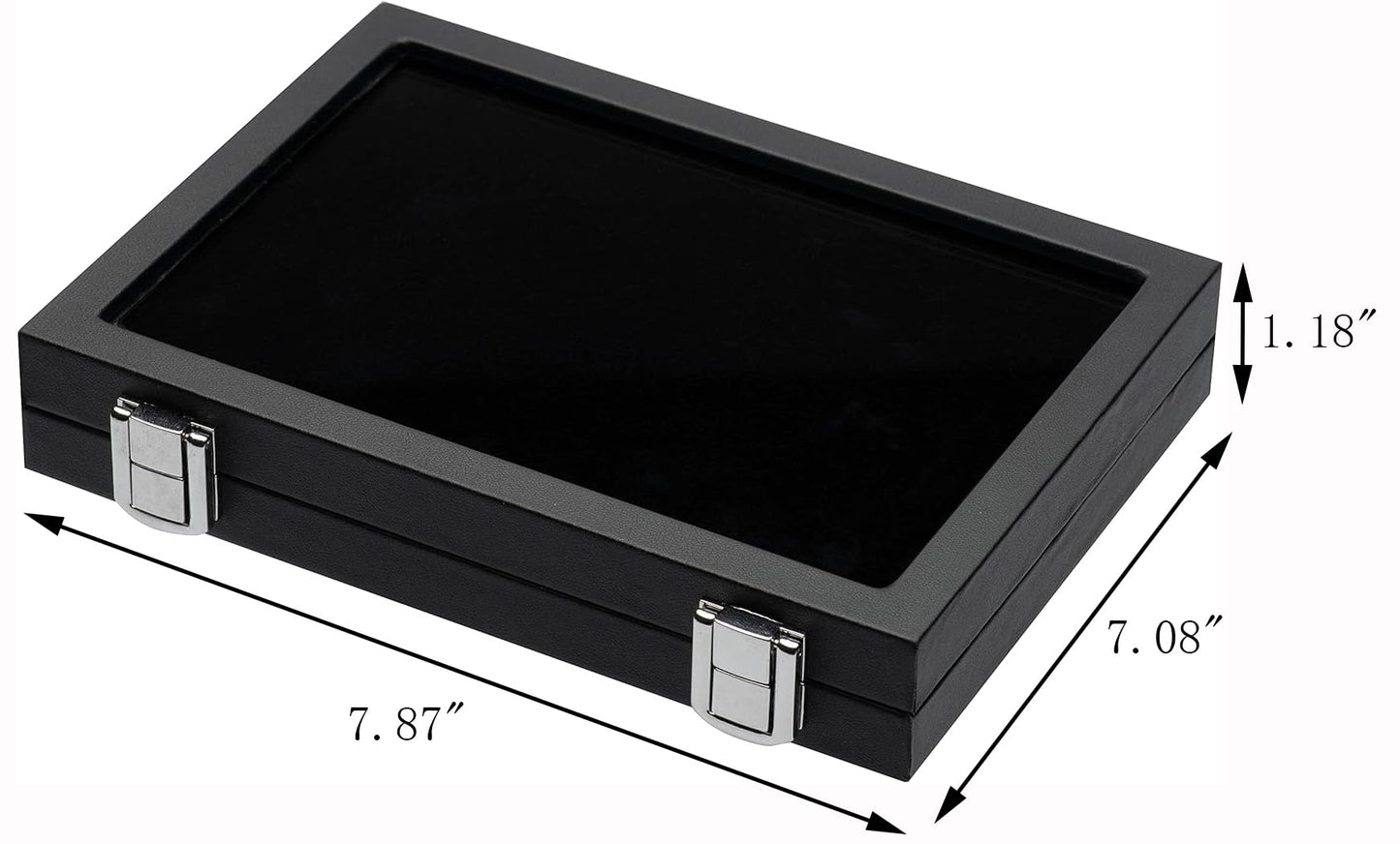 Giftop Jewelry Display Case Tempered Glass Top Lid Black Leatherette,Gemstone Display Case Jewelry Storage Box with Metal Clasp (Large)