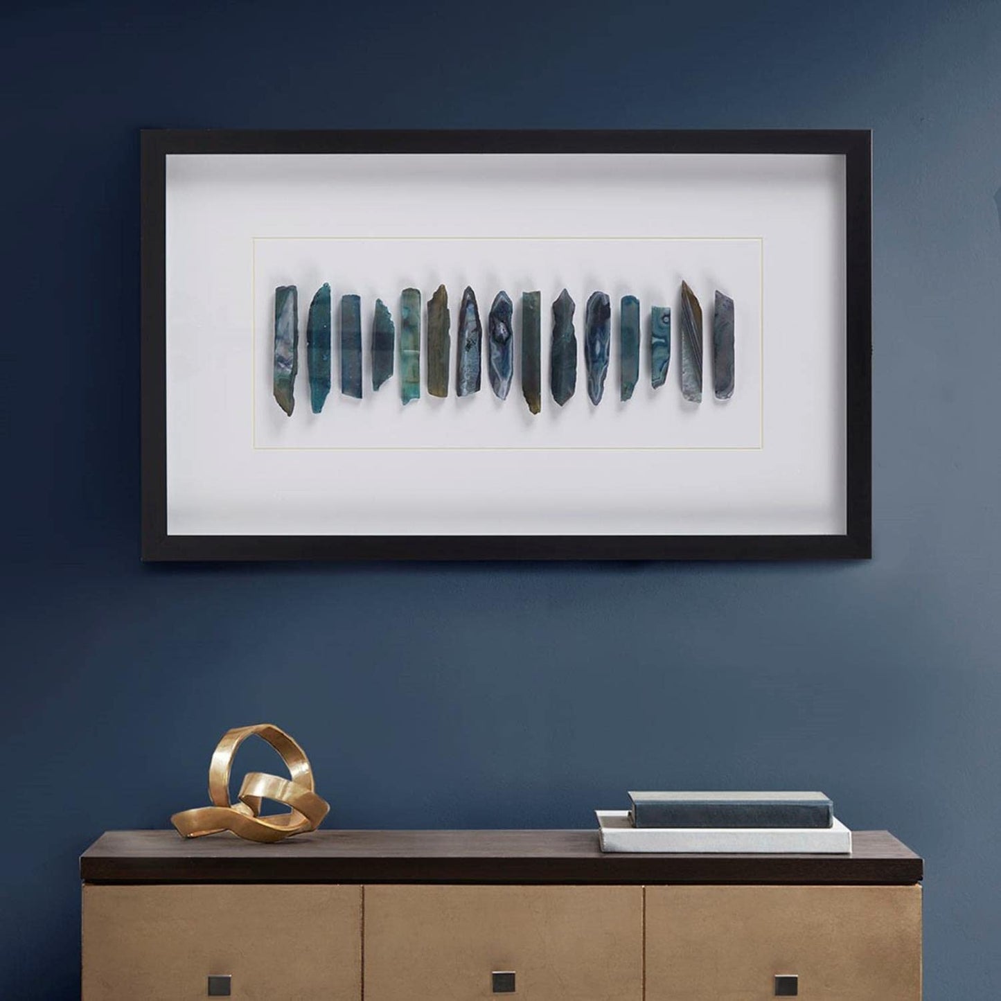 INK+IVY Cerulean Stones Wall Décor Natural Agate, Glass Framed Art for Living Room Entryway Home Accent, Ready to Hang Bedroom Decoration, 13.78" W x 23.62" H, Blue