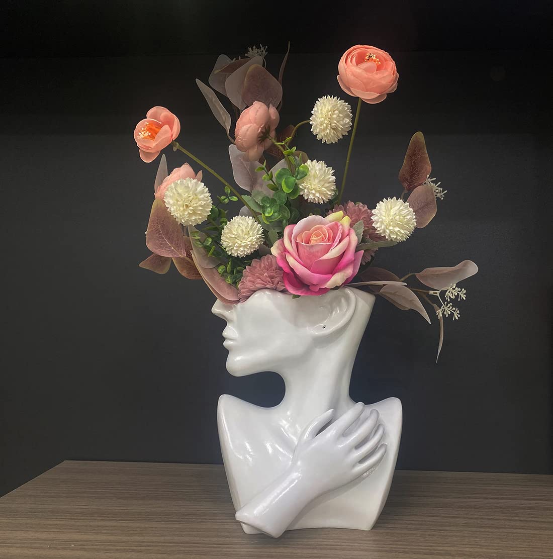 Semeid Abstract Face Planters Pots Head Flower Vase (White)
