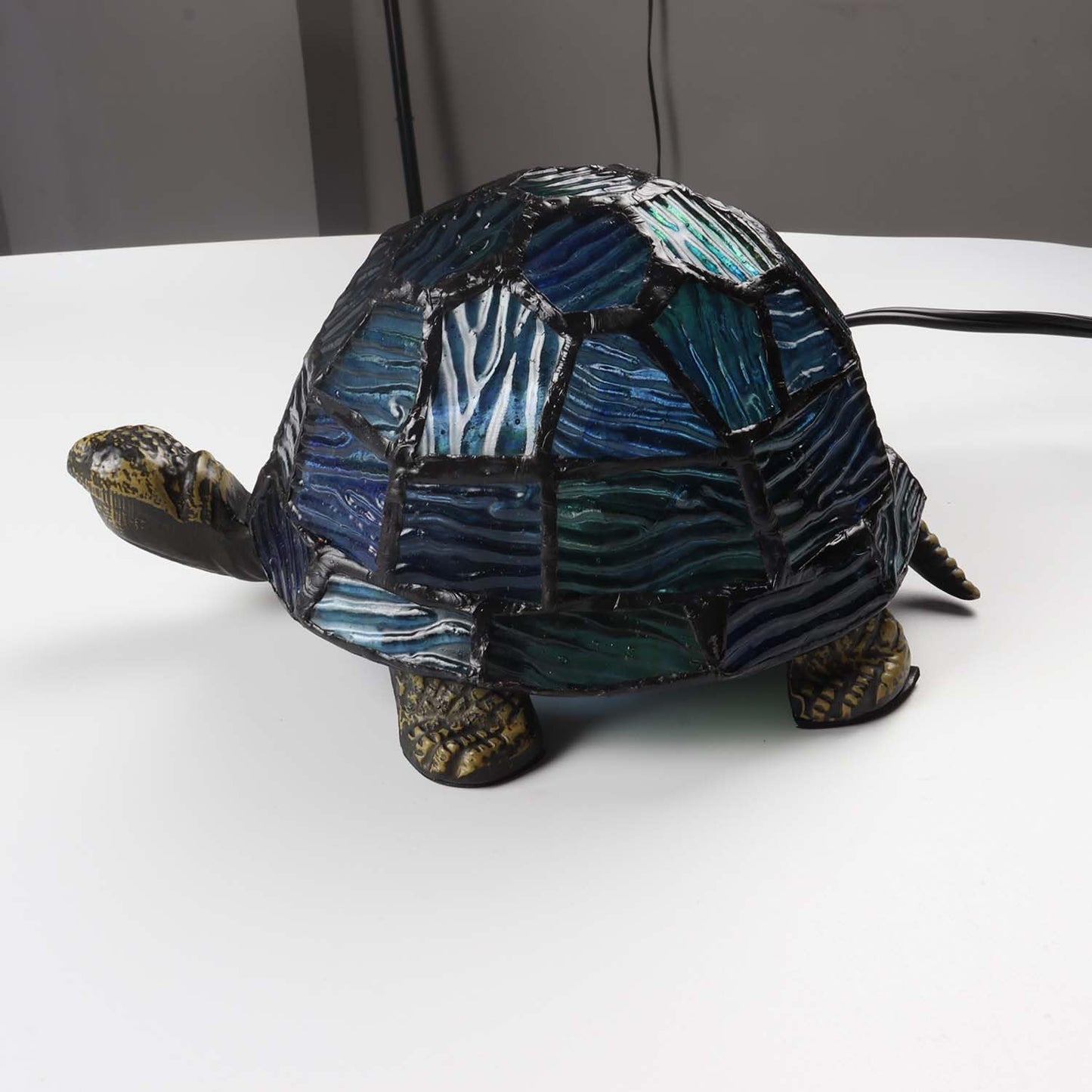 Bieye L10592 Tortoise Tiffany Style Stained Glass Accent Table Lamp Night Light for Bedside Living Room Animal Pet Lover (Blue-Green)