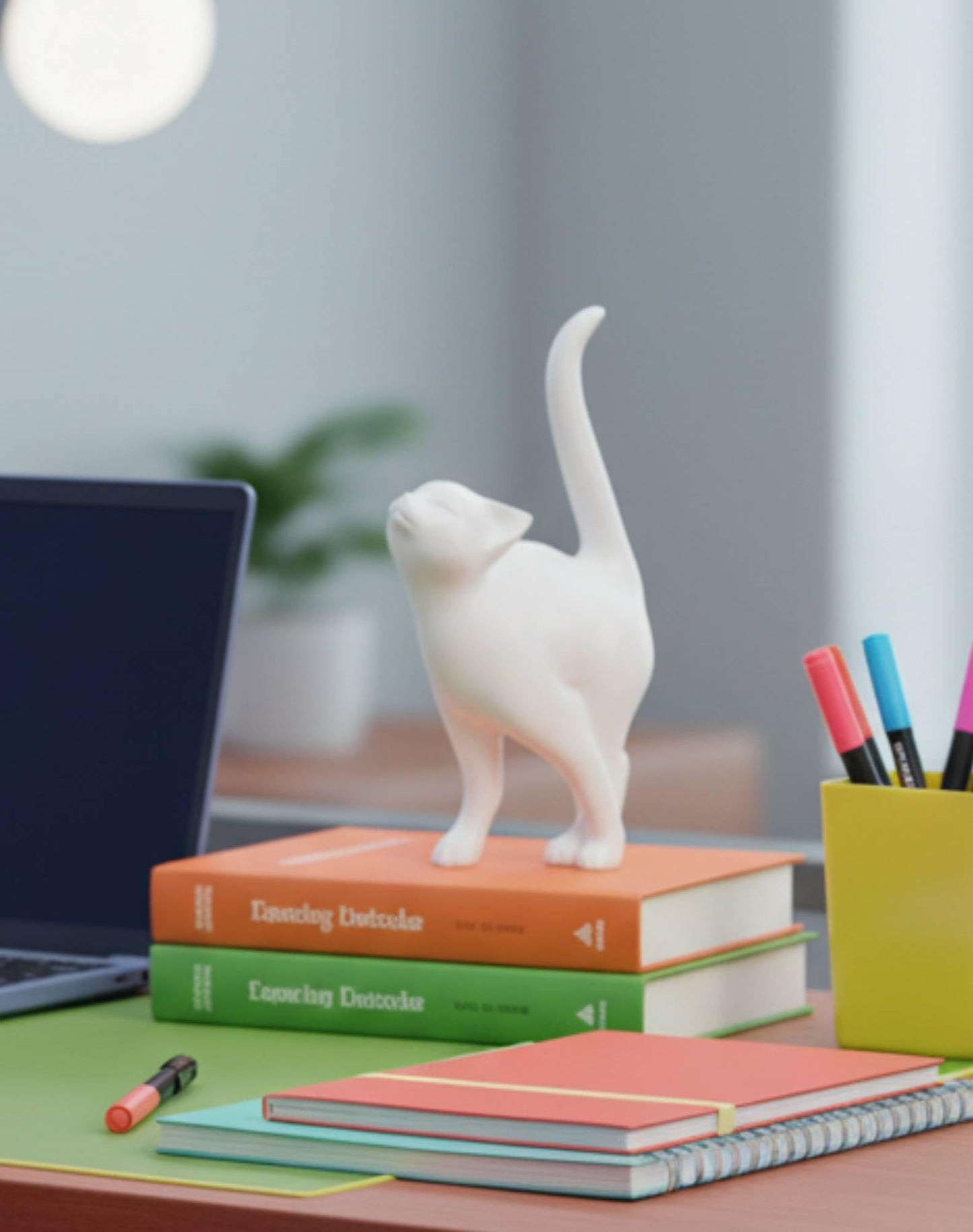 Newman House Studio Cat Statue Home Decor Cat-Figurine - Shelf Decor 7.5x4x14.5 in Collectible Figurines Gifts for Cats Lovers Kitten Sculpture Whimsical Statue for Table Bookshelf Library Decoration