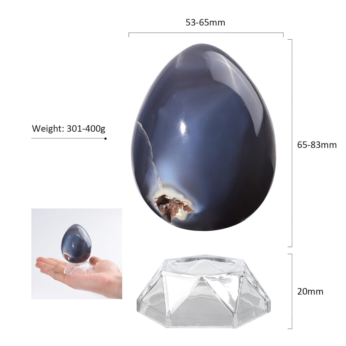 Sportmusies Natural Orca Agate Stone Egg Figurine Home Office Easter Decoration, Reiki Healing Crystal for Yoga Meditation, 2.55-3.26 inches