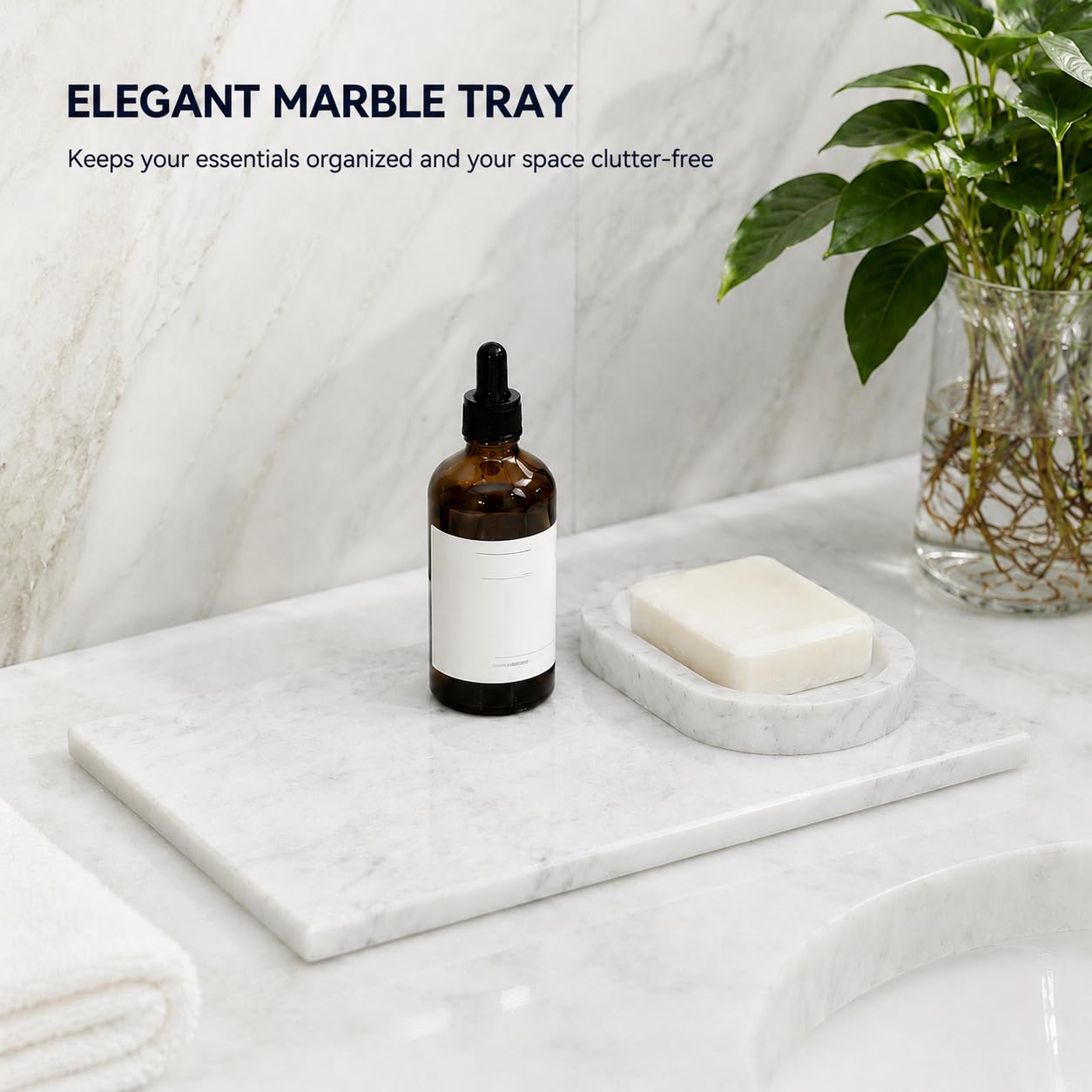 Erongoo Marble Tray 12"x6", Small Natural Marble Board, Stone Slab for Bathroom Kitchen Counter Sink, Rectangular Candle Plate, Perfume Jewelry Trays(Namib Fantasy)