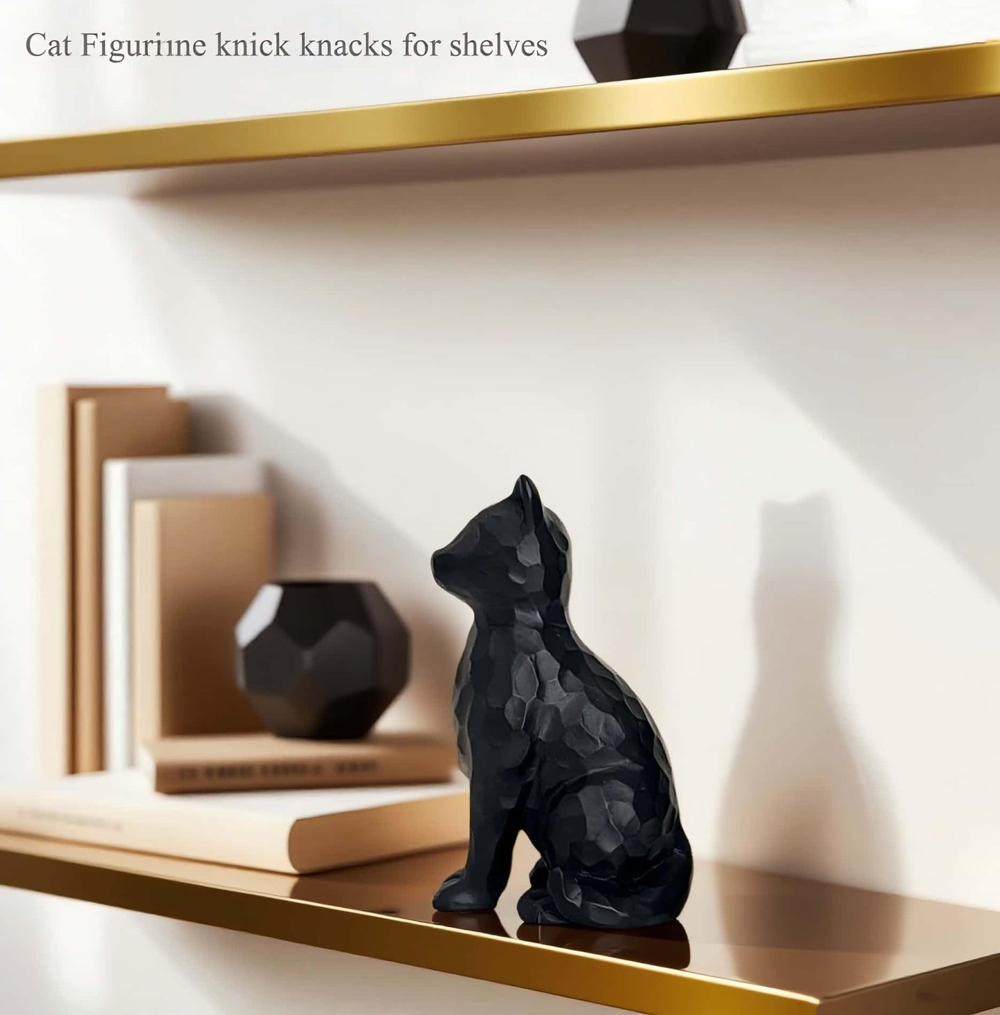 JWT Astyle Black Cat Figurines Statue Home Decor Gifts for Women Cat Lovers ,Colletiable Carved Resin Cat Memorial Gift Knick Knacks for Shelf Desktop Office Decorations