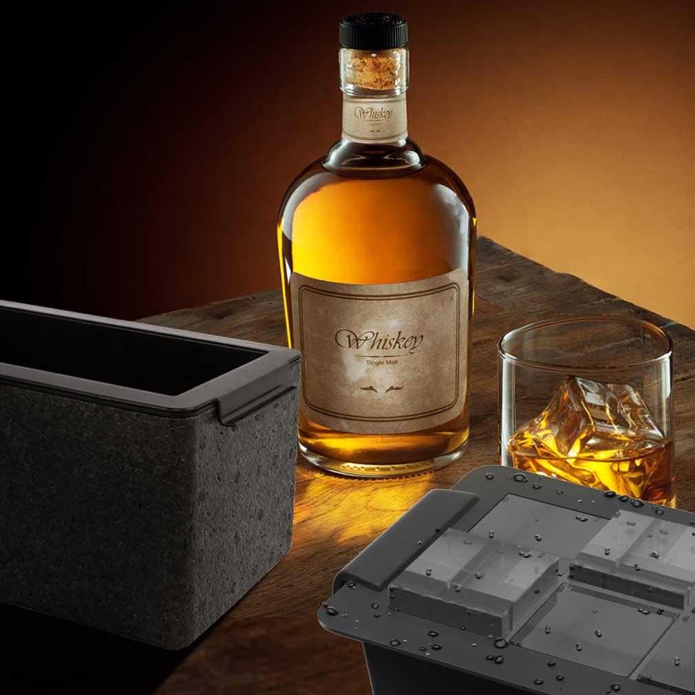 TINANA Upgrade 2 Inch Clear Ice Cube Tray Make 8 Large Square Crystal Ice Cube Maker for Cocktail, Whiskey & Bourbon Drinks, Gifts for Men