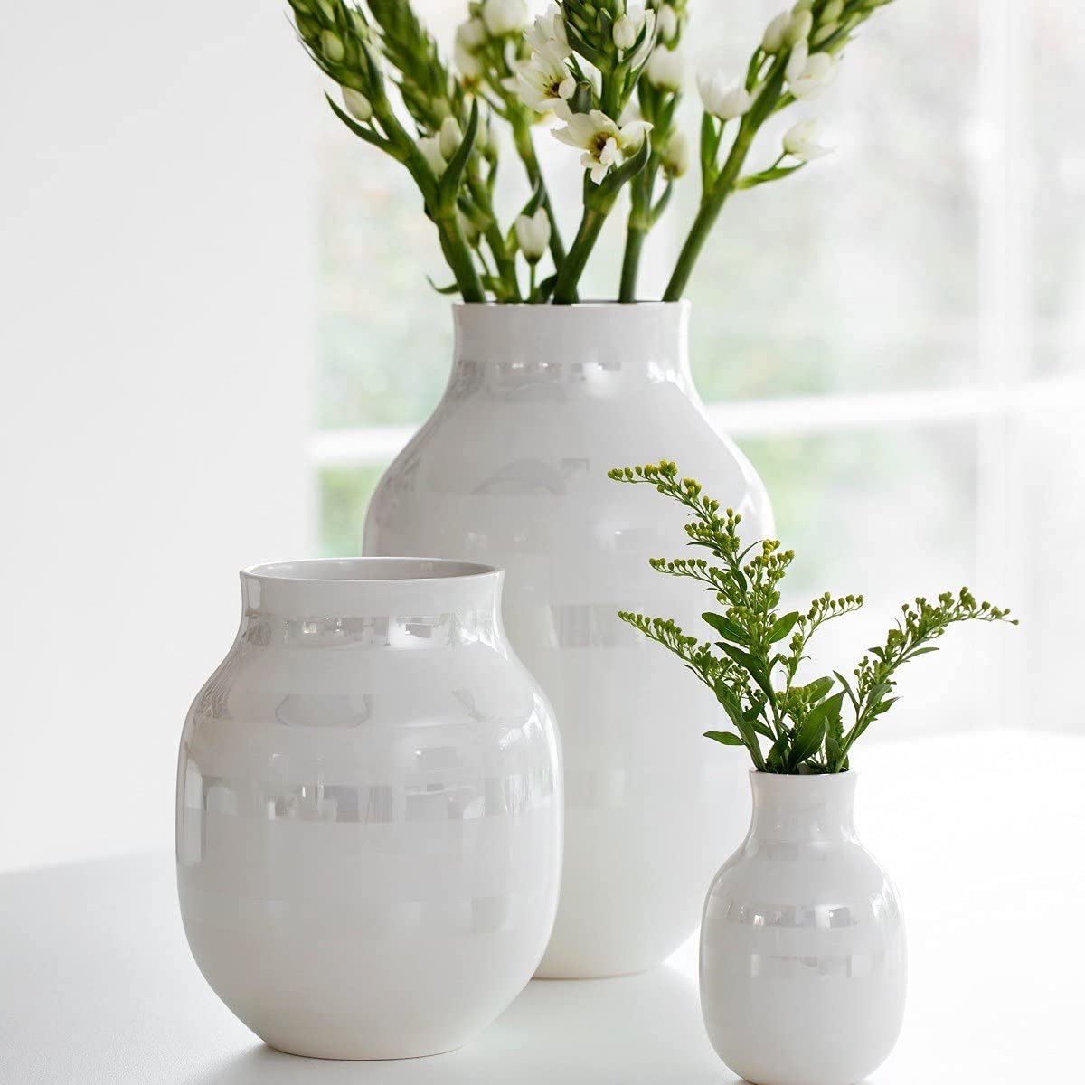Kahler Omaggio Vase | Hand-Painted Faience | Mother of Pearl | 12.2 Inch